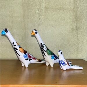 3 Mexican Tonala Ceramic hand painted Bird Figurines floral designs